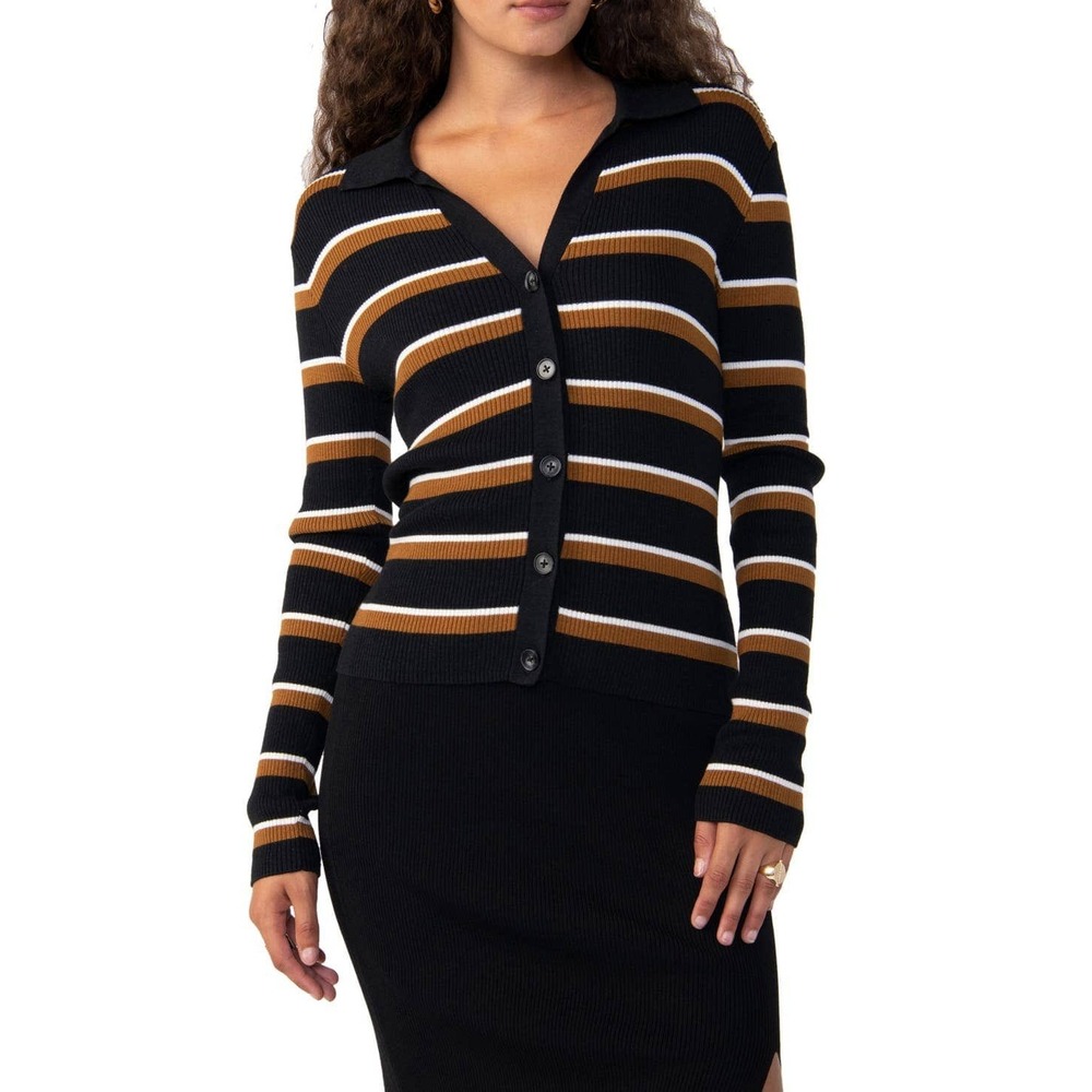 Sanctuary NWT Women's Black Your Love Striped Button-Front Cardigan Size Xsmall